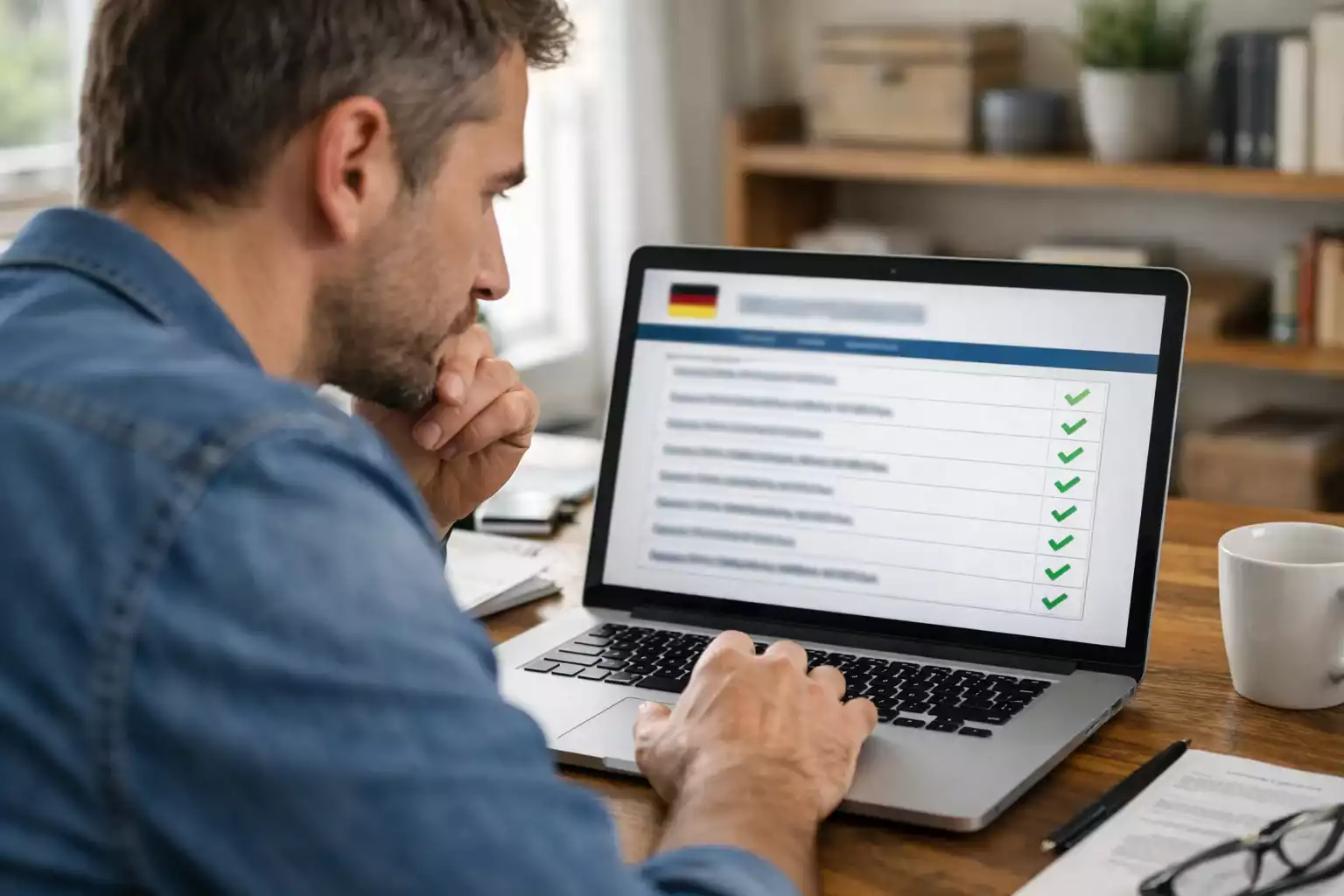 Person prüft die offizielle Whitelist lizenzierter Anbieter am Laptop