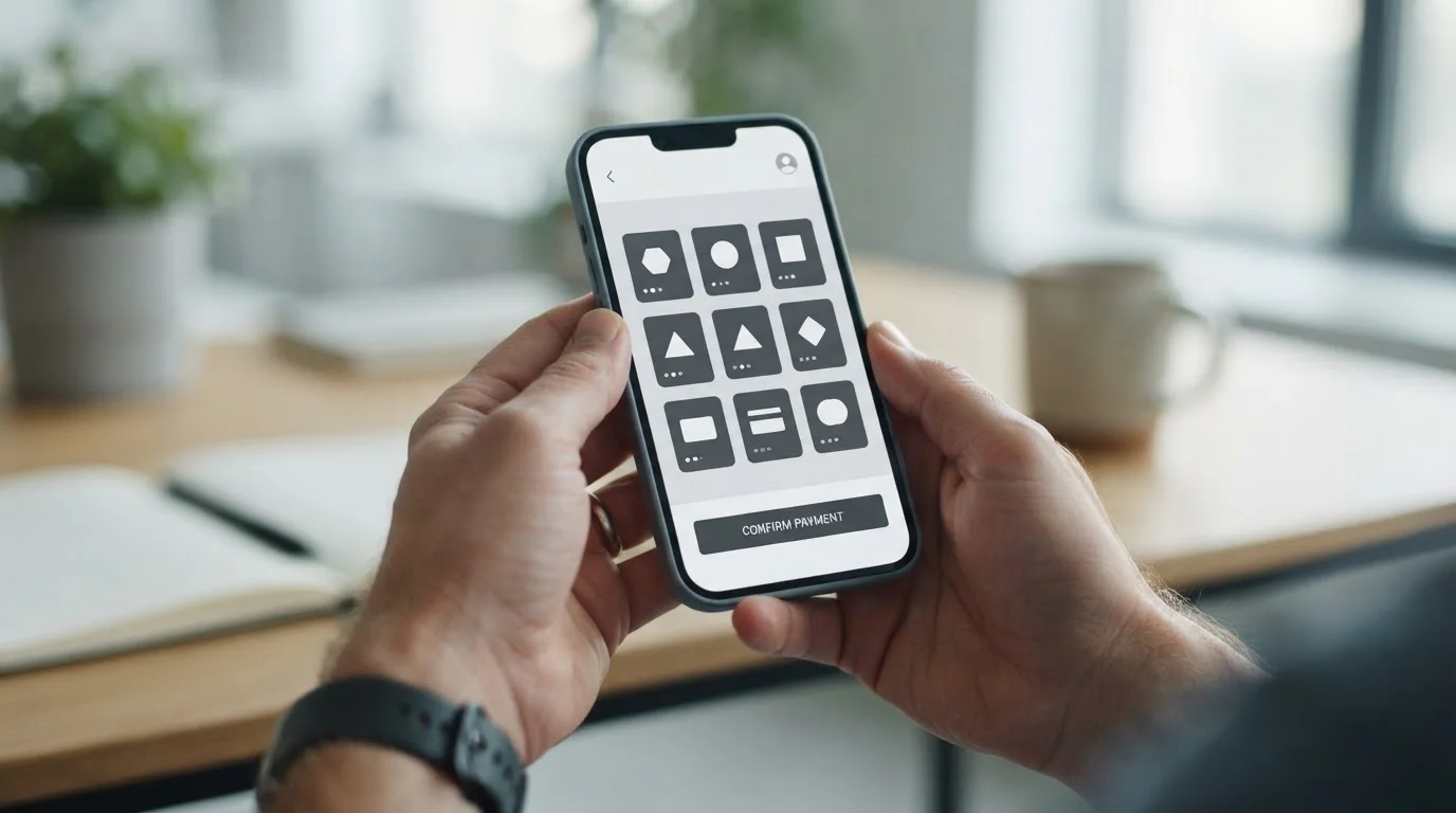 Smartphone zeigt moderne Banking-App mit verschiedenen Zahlungsoptionen