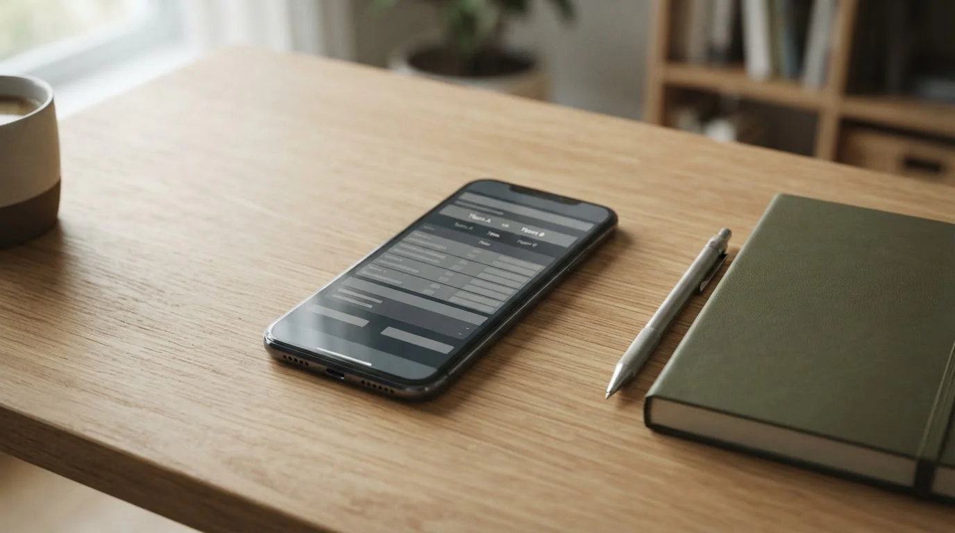 Smartphone mit Wett-App auf einem Schreibtisch neben Notizblock und Stift
