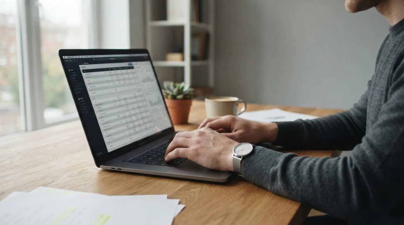 Vergleichstabelle auf Laptop-Bildschirm mit verschiedenen Zahlungsoptionen und Konditionen