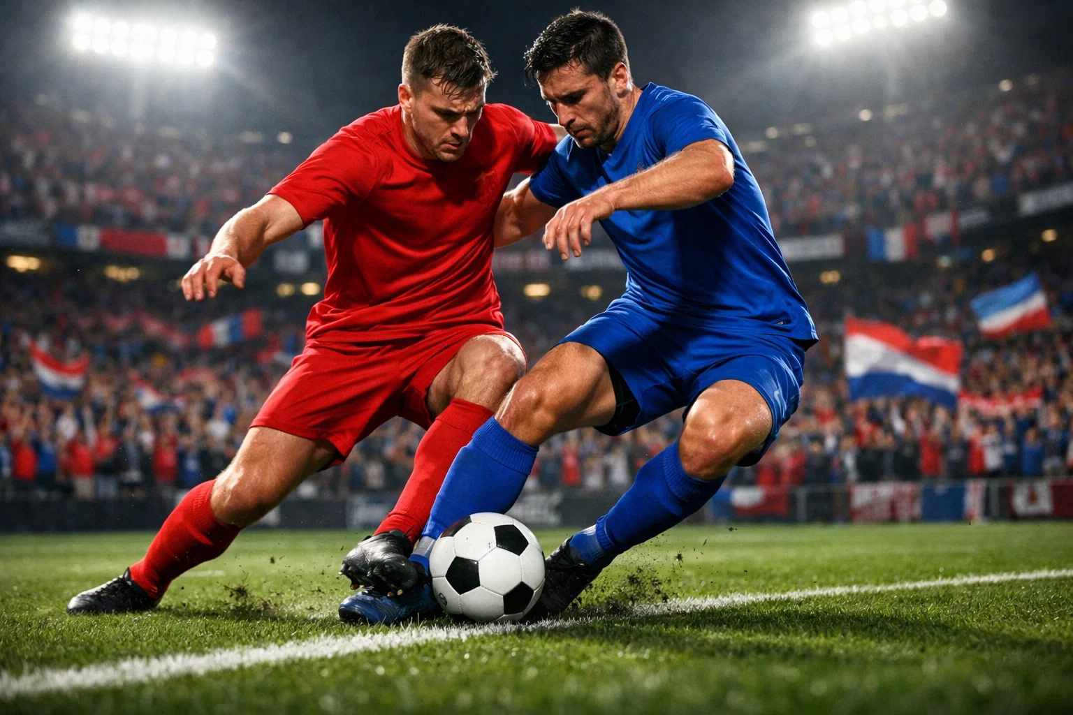 Zwei rivalisierende Fußballmannschaften im intensiven Derby-Duell auf dem Rasen