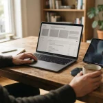 Laptop-Bildschirm mit abstrakter Wettplattform-Oberfläche und Bitcoin-Symbol im Hintergrund