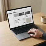 Sichere Online-Zahlung mit Kreditkarte am Laptop in ruhiger Büroumgebung