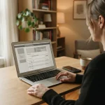 Person nutzt Online-Banking am Laptop für sichere Einzahlungen bei regulierten Wettanbietern