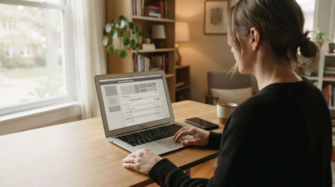 Person nutzt Online-Banking am Laptop für sichere Einzahlungen bei regulierten Wettanbietern