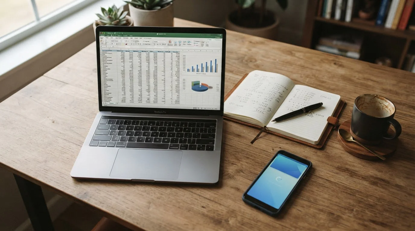 Smartphone mit MuchBetter-App neben Laptop auf Schreibtisch, Analyse von Wettanbietern im Hintergrund
