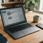 Laptop mit Zahlungsoptionen und Smartphone auf hellem Schreibtisch