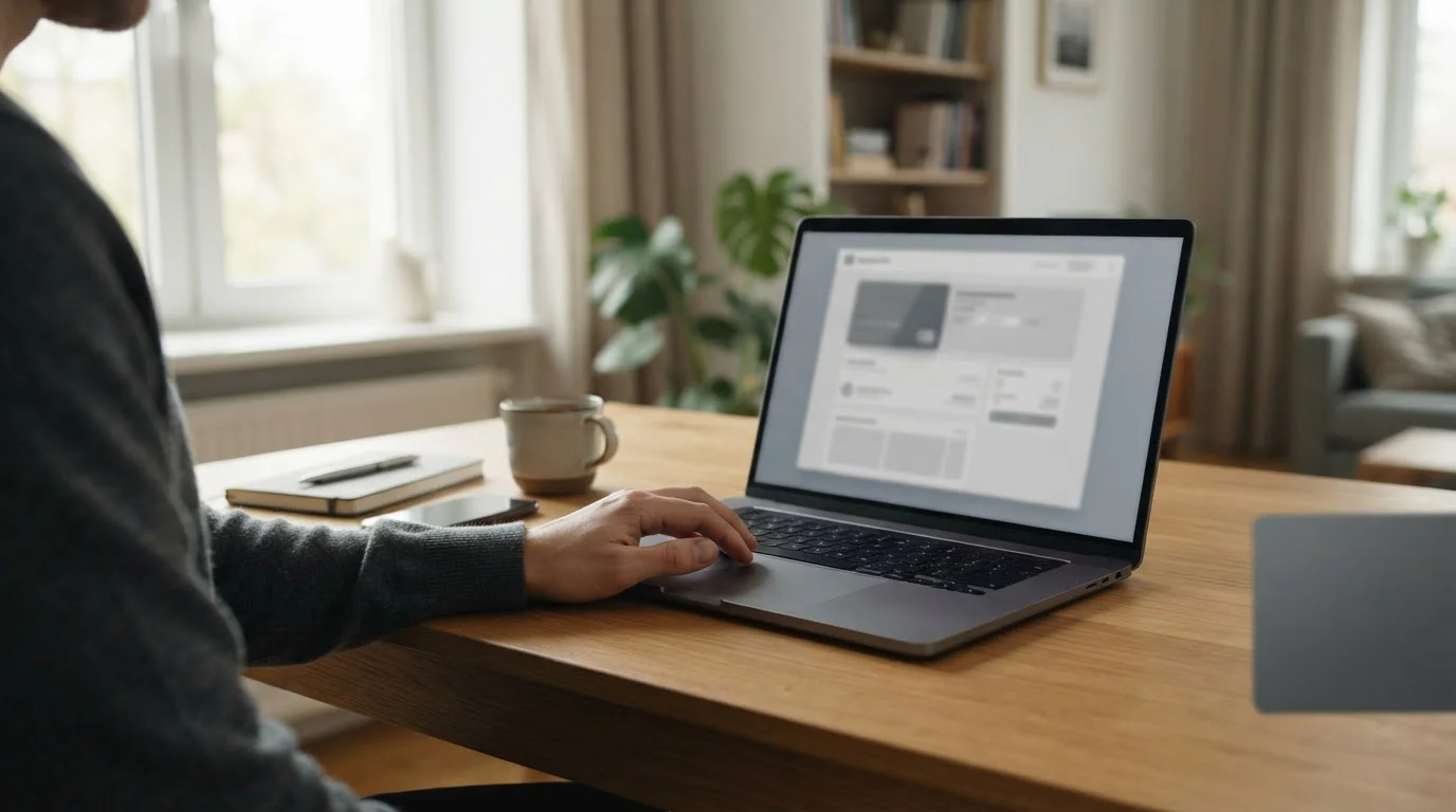 Visa-Karte liegt neben einem Laptop auf einem Schreibtisch, bereit für Online-Wetten