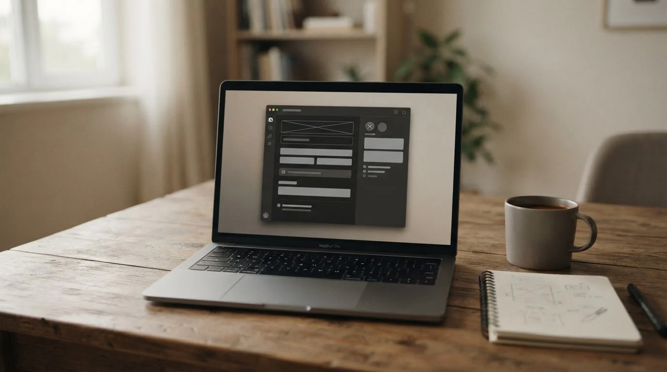 Laptop auf Schreibtisch mit abstrakten Registrierungsformularen und durchgestrichenen Feldern