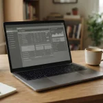 Laptop mit geöffneter Wettplattform auf neutralem Schreibtisch