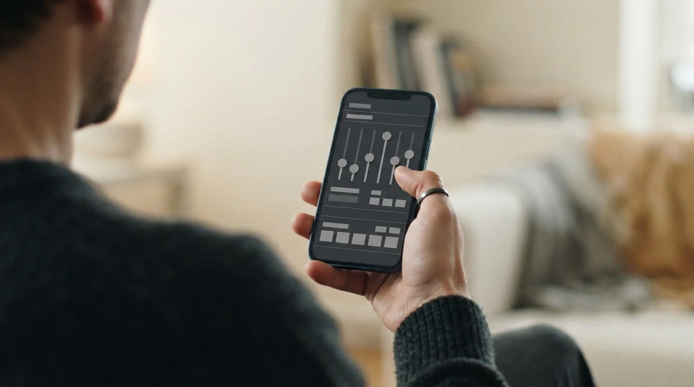Smartphone mit abstraktem Limit-Einstellungsbildschirm in neutraler Umgebung