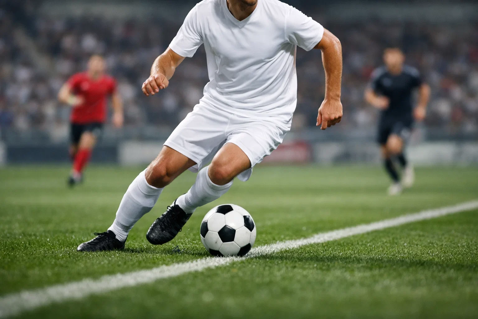 Fußballspieler auf dem Spielfeld während einer Spielanalyse