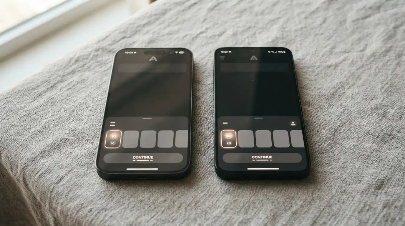 Zwei Smartphones zeigen neutrale Wettanbieter-Interfaces mit unterschiedlichen Einzahlungsoptionen