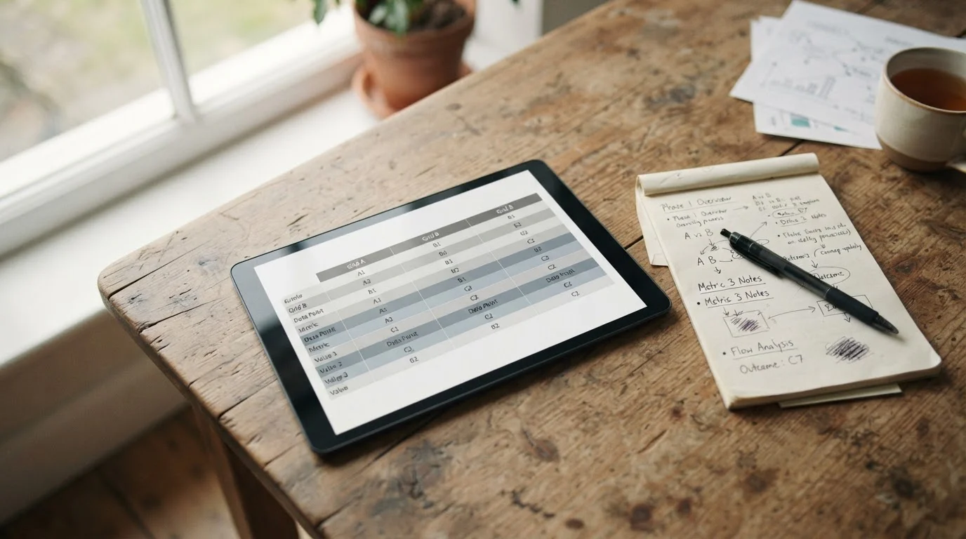 Arbeitsplatz mit Tablet und Notizen für den Vergleich von Wettanbietern