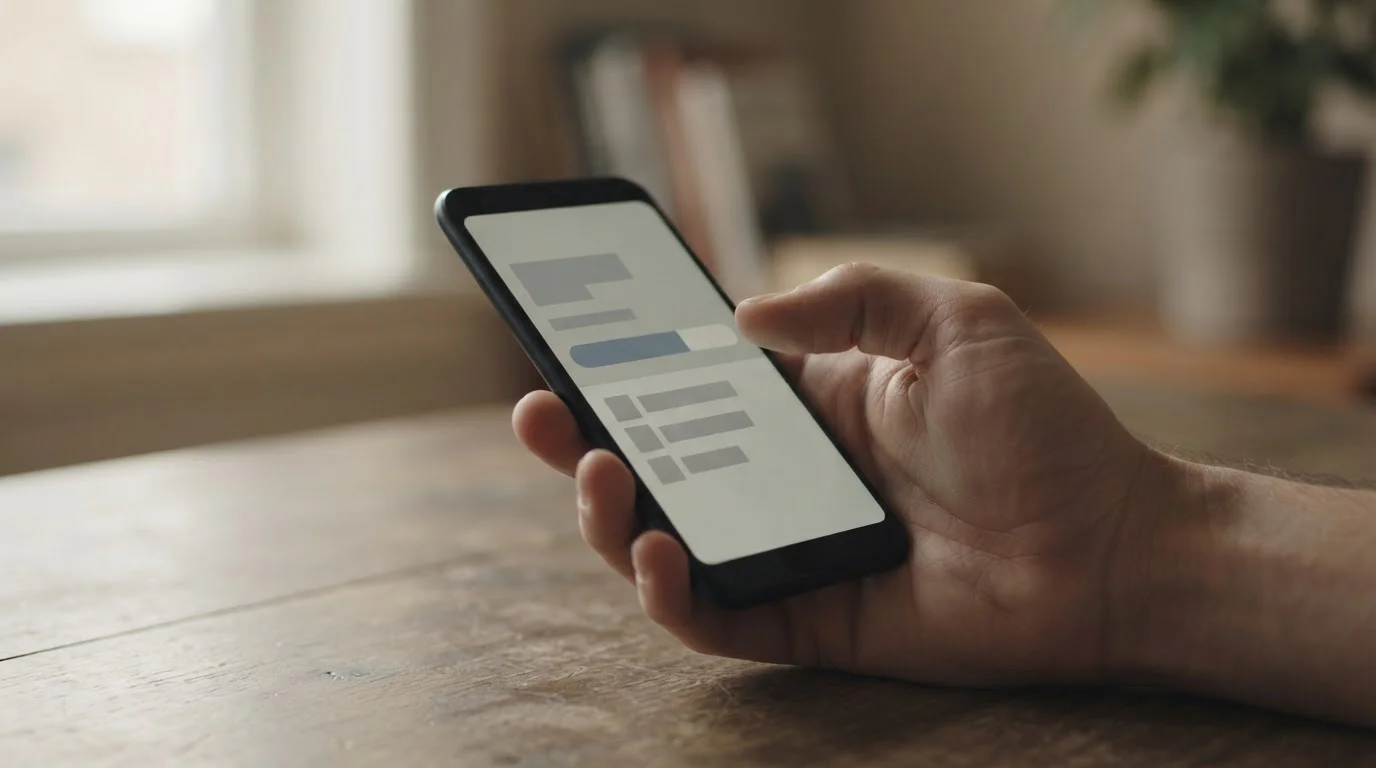 Hand tippt auf Android-Smartphone, während auf dem Display ein monatliches Einzahlungslimit angezeigt wird
