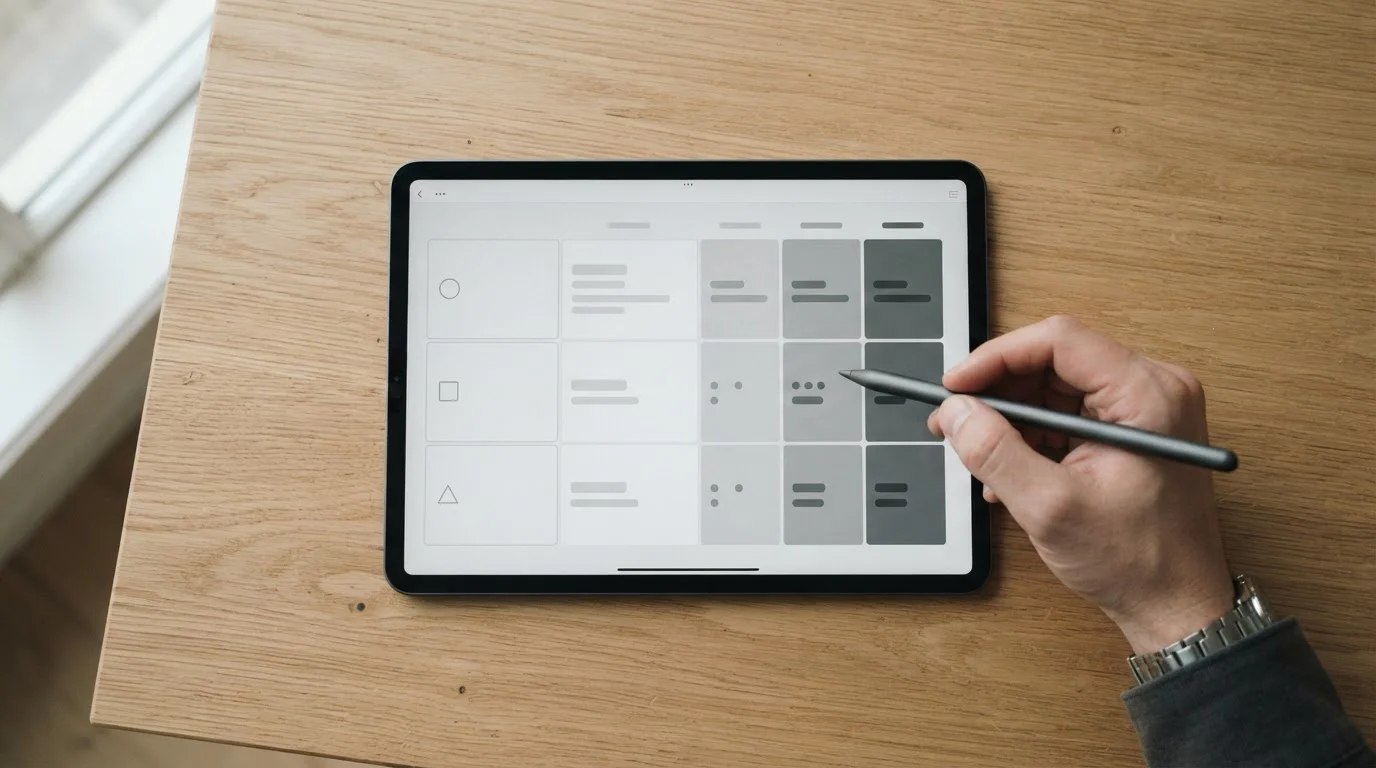 Vergleichstabelle mit Bewertungskriterien für mobile Wettanbieter auf Tablet-Display