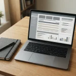 Schreibtisch mit Laptop und Dokumenten zur deutschen Glücksspiel-Regulierung