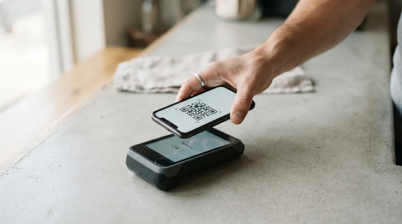 QR-Code-Scan an einem Zahlungsterminal