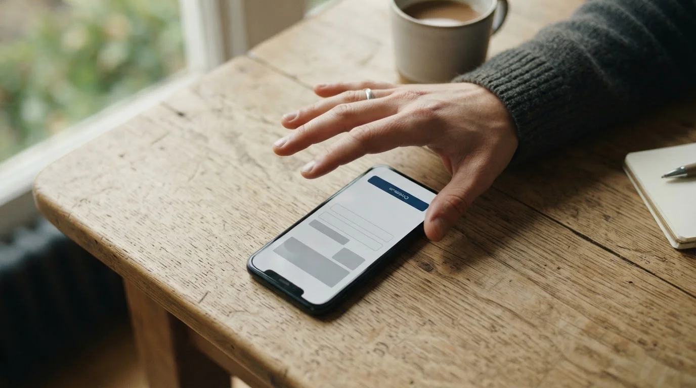 Hand über Smartphone mit PayPal-Zahlungsvorgang auf neutralem Display