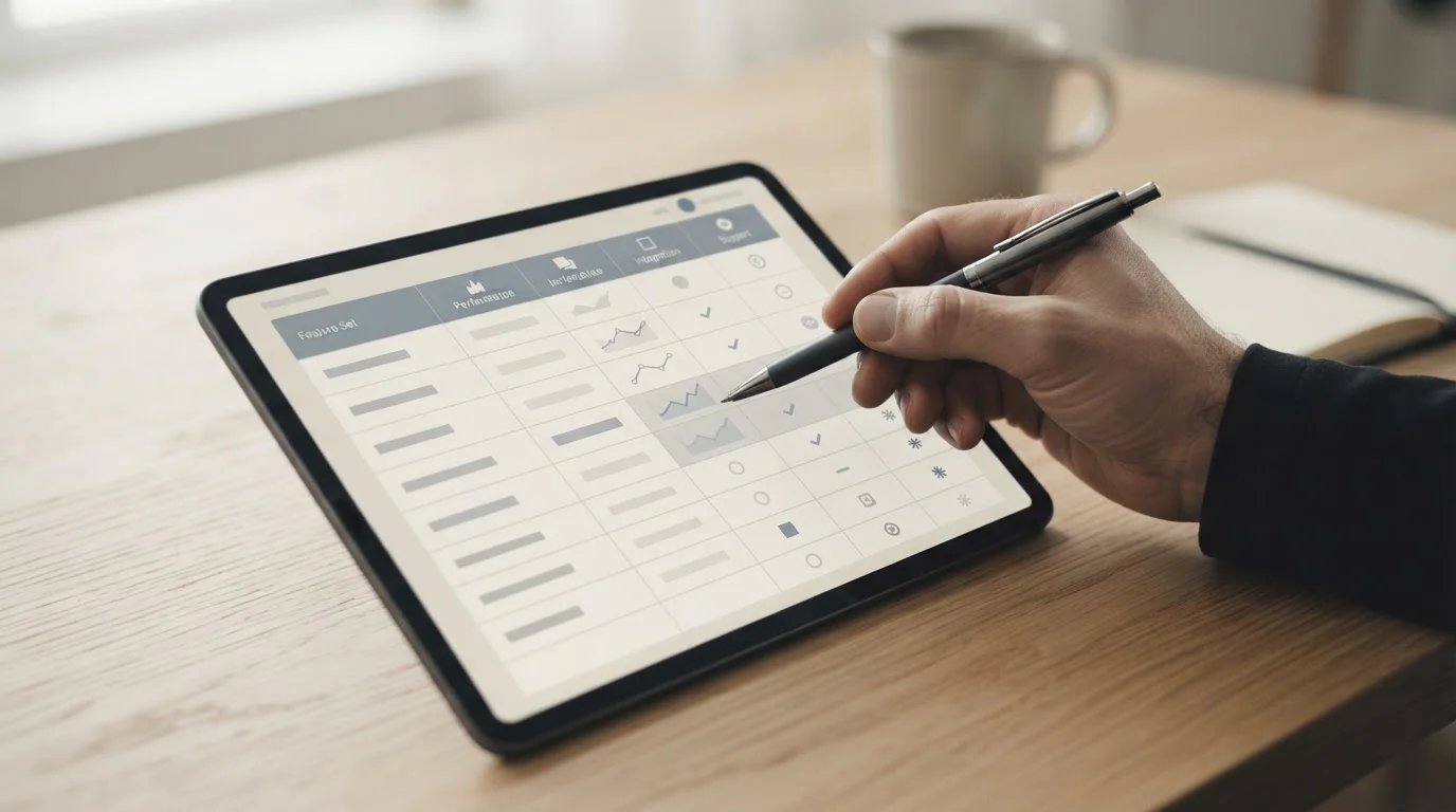 Vergleichstabelle mit neutralen Datenreihen auf Tablet-Bildschirm