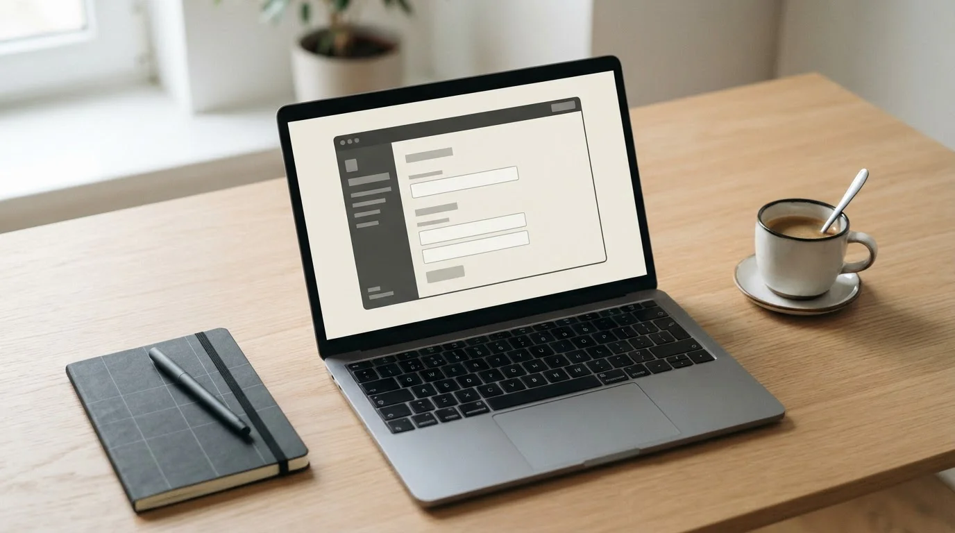 Laptop mit leerer Zahlungsmaske auf neutralem Schreibtisch