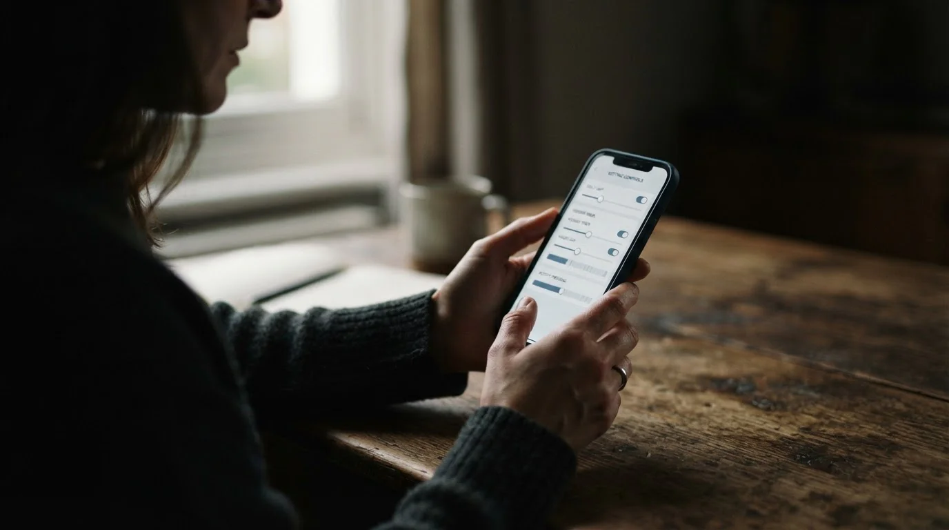 Person setzt Limit in Wett-App auf Smartphone, Fokus auf verantwortungsvolles Spielen