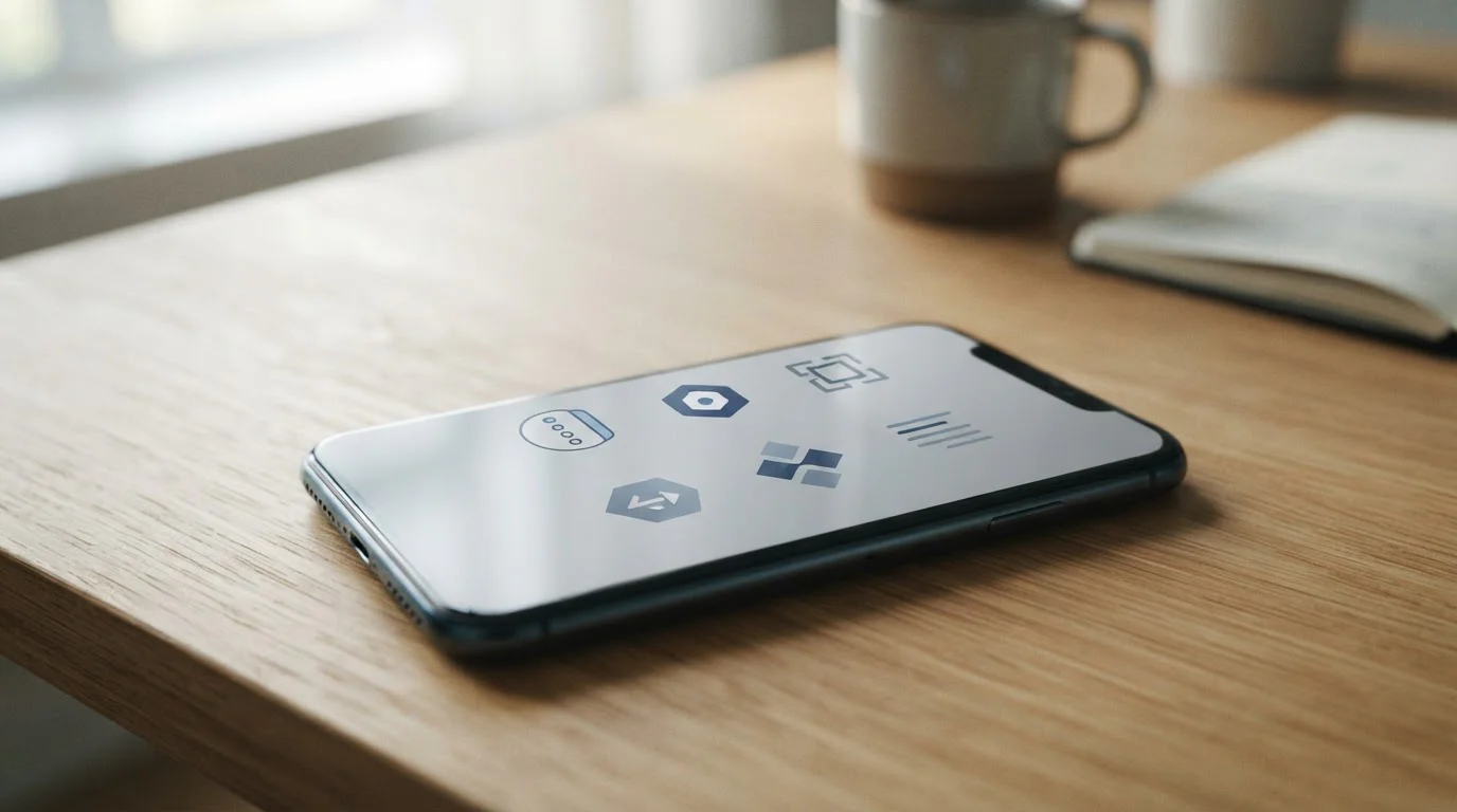 Smartphone mit abstrakten Zahlungsoptionen und anonymen Symbolen für digitale Wallets